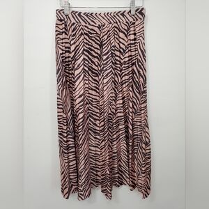 Reserved Pink and Black Zebra-Print Pleated Midi Skirt